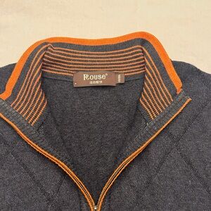 Men's Rouse Dark Gray and Orange Zip-Up Sweater